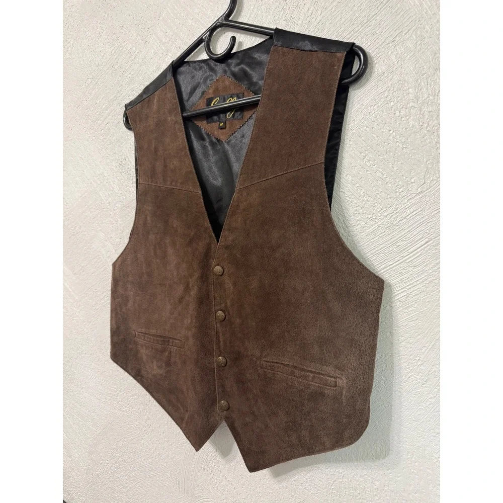 Scully Mens Brown Suede Leather Western Vest Oklahoma State Seal Buttons Medium